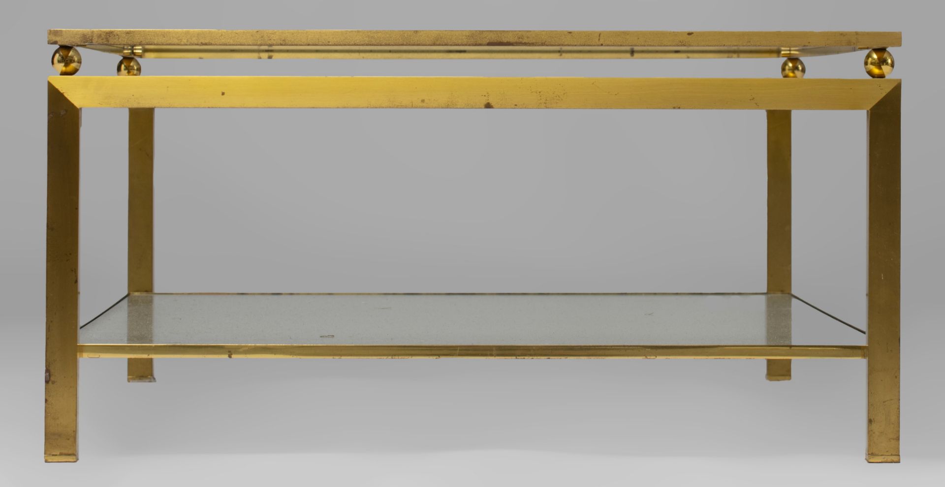 A vintage polished brass and glass coffee table by Maison Jansen, H 40 - W 120 - D 80 cm - Image 5 of 5