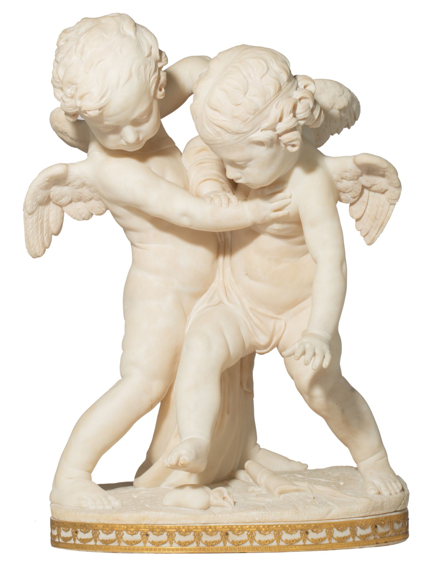 After Etienne Maurice Falconet (1716-1791), 'Bataille d'Amour', Carrara marble, H 70 - W 48 cm