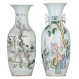 A Chinese Qianjiangcai and a famille rose vase, Republic period, H 57,5 cm