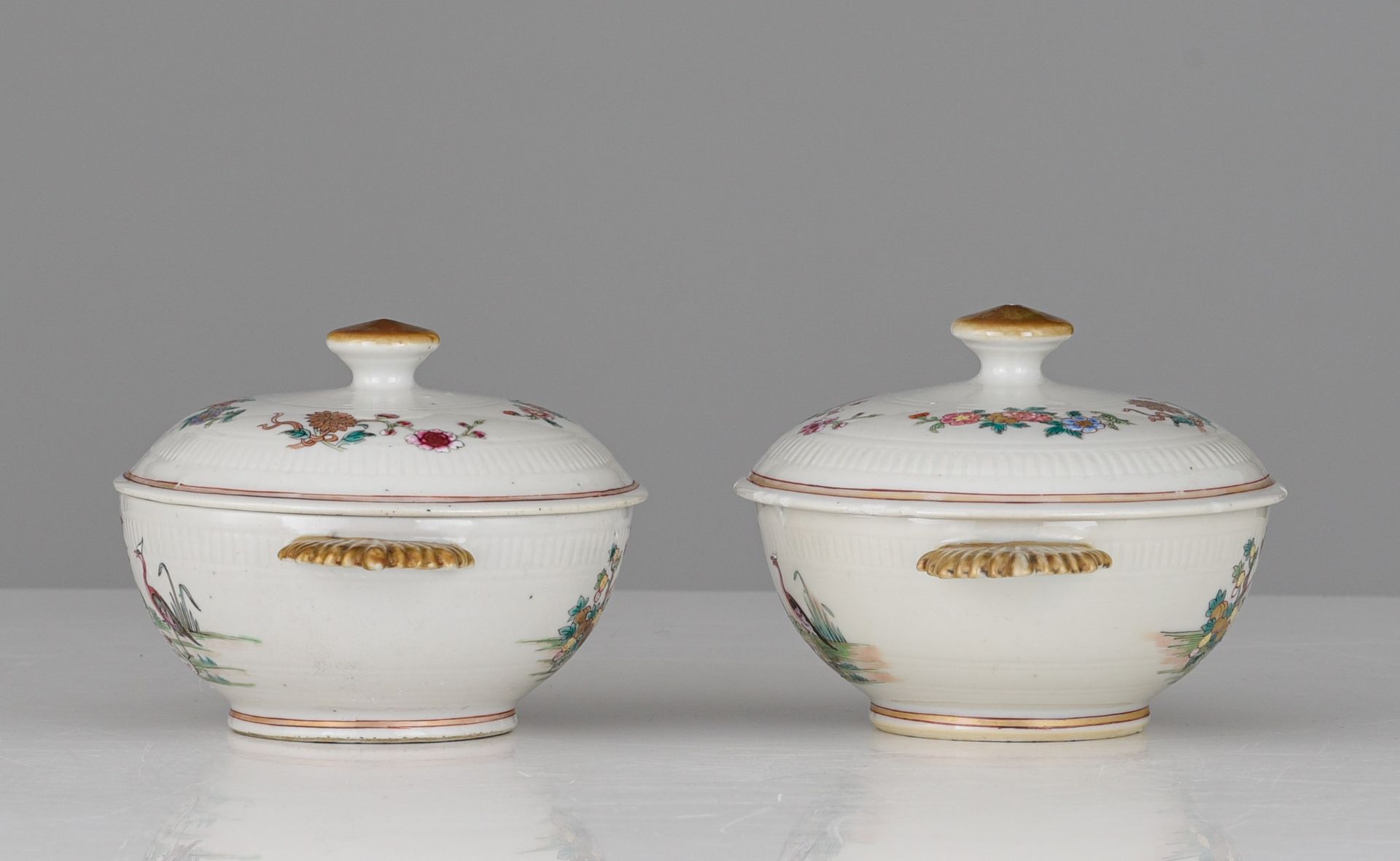 A series of two Chinese famille rose export porcelain tureens and matching dishes, Qianlong period, - Image 7 of 9