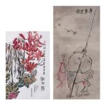 Two Chinese scroll paintings, ink and watercolour on paper, 20thC, 43 x 66,5 cm and 55 x 109 cm