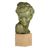 Victor Demanet (1895-1964), bust of a boy, green patinated bronze, H 43 cm
