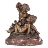 Clodion (1738-1814), bacchanal, patinated bronze on a rouge royal marble base, H 24 - 28 cm (without
