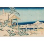 A Japanese woodblock print by Hokusai, from the series "36 views on Mount Fuji", no. 24 morning snow