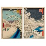 Two Japanese woodblock prints by Hiroshige, both from the series "100 views of Edo", one no. 112 Yab