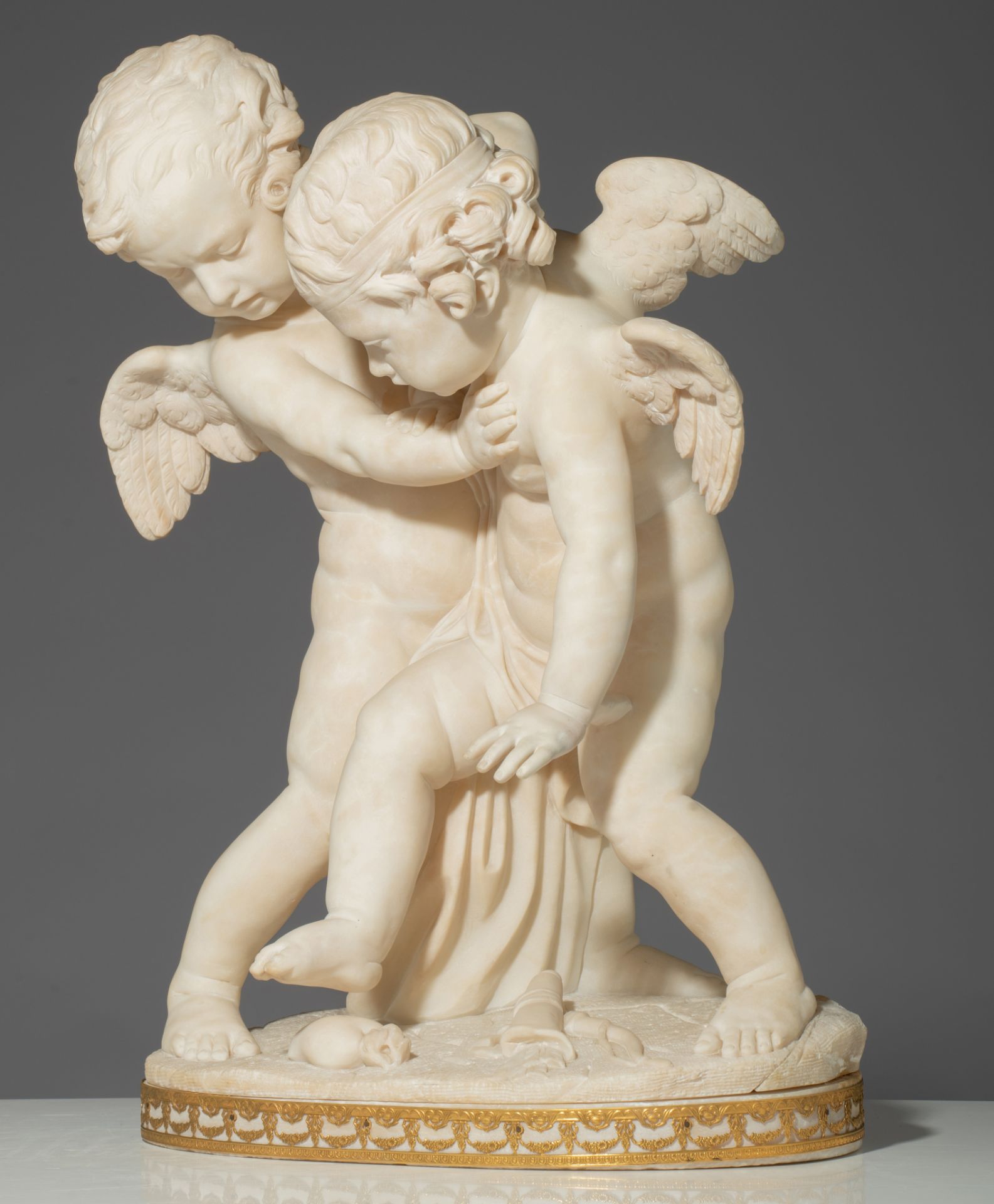 After Etienne Maurice Falconet (1716-1791), 'Bataille d'Amour', Carrara marble, H 70 - W 48 cm - Image 4 of 10