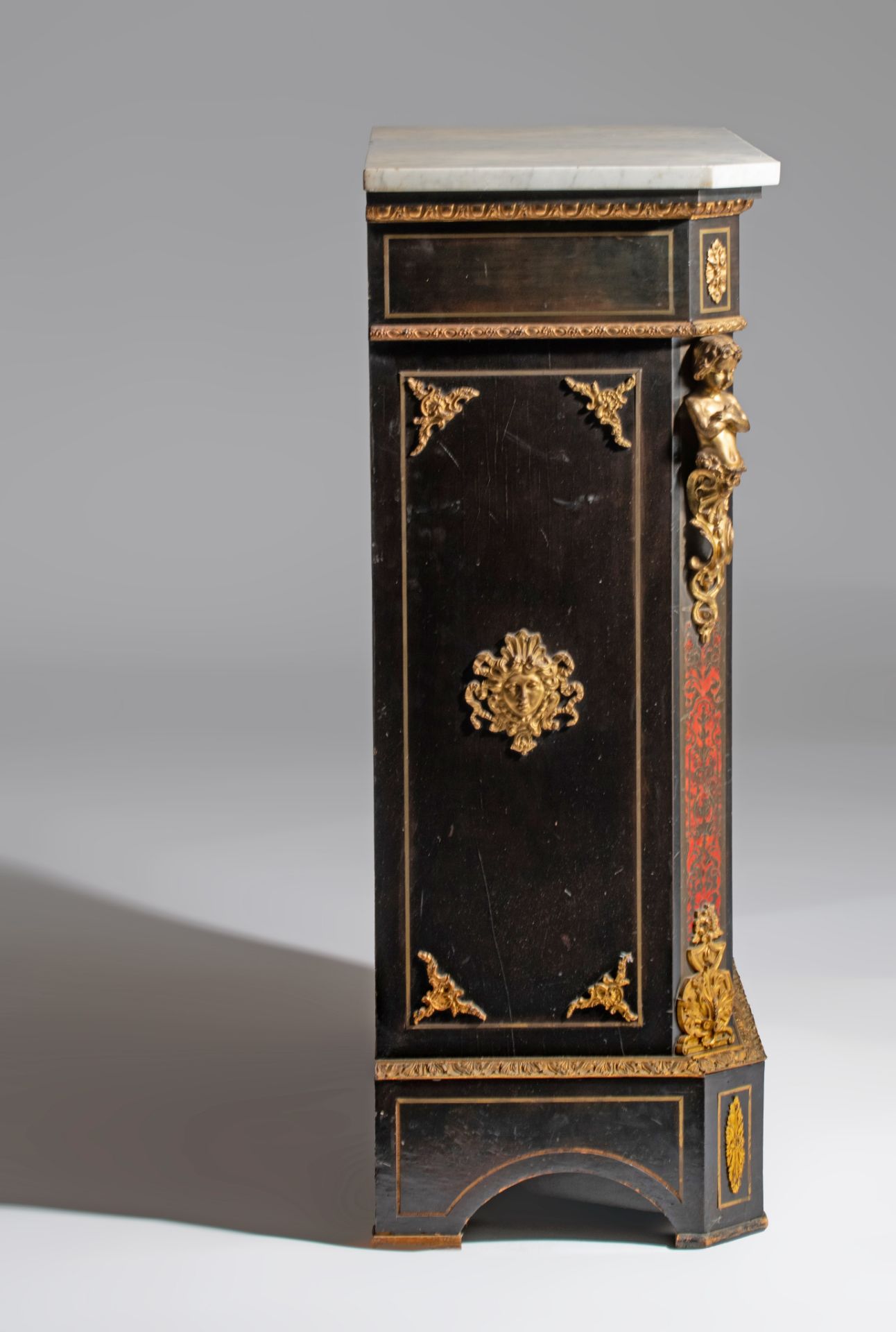 A Napoleon III Boulle work 'meuble d'appui', with gilt bronze mounts and Carrara marble top, H 104 - - Image 6 of 13