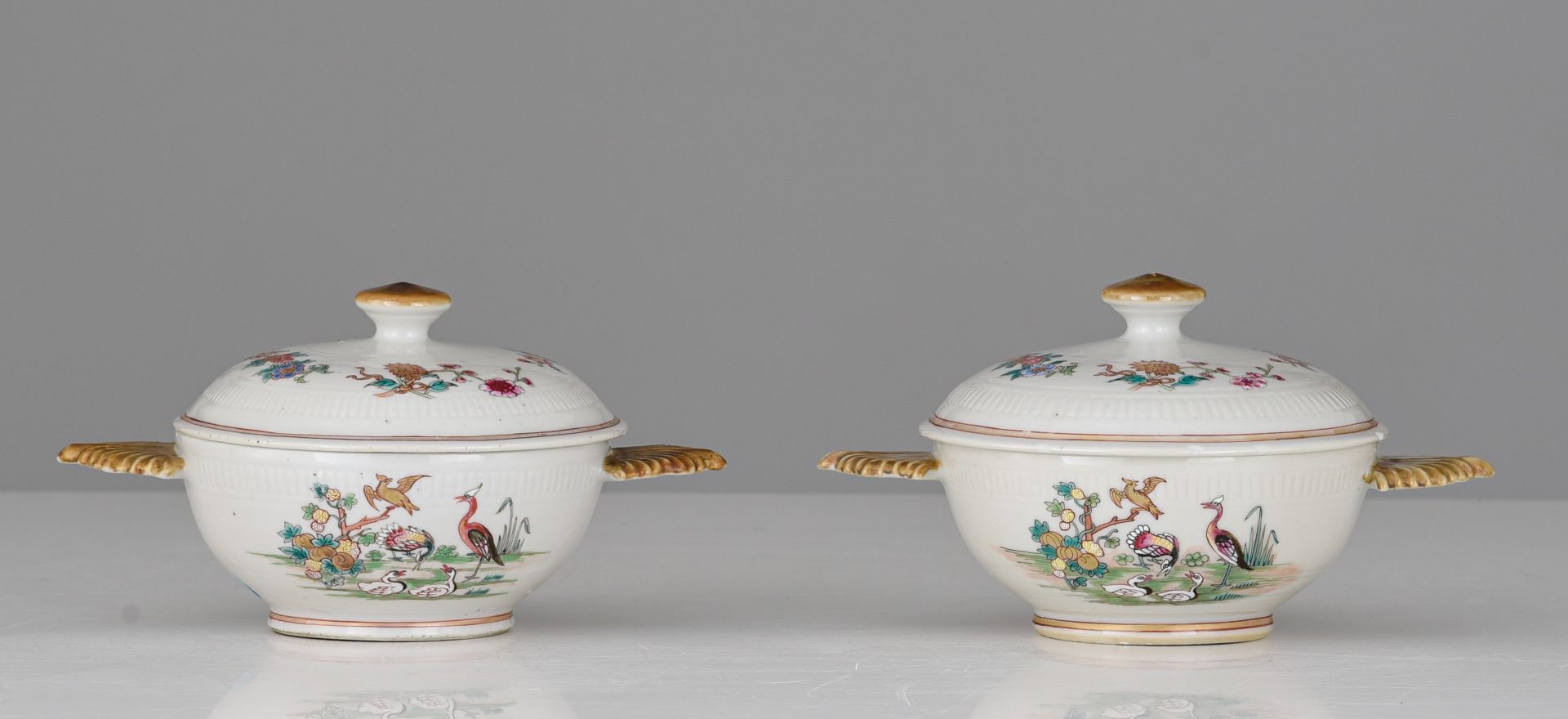 A series of two Chinese famille rose export porcelain tureens and matching dishes, Qianlong period, - Image 4 of 9