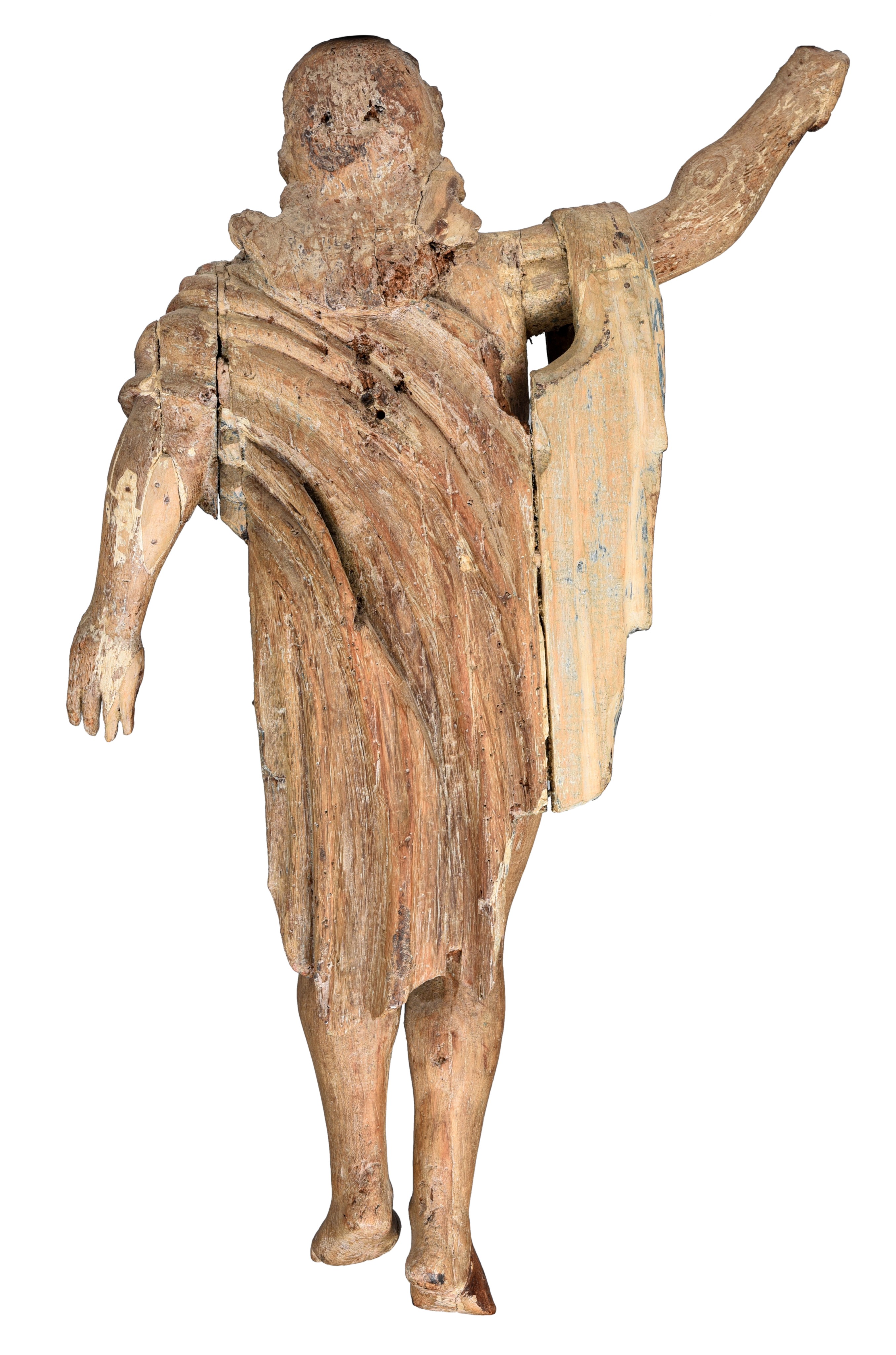 An oak sculpture of the Salvator Mundi, with traces of polychrome paint, 17thC, H 79 cm - Image 2 of 6