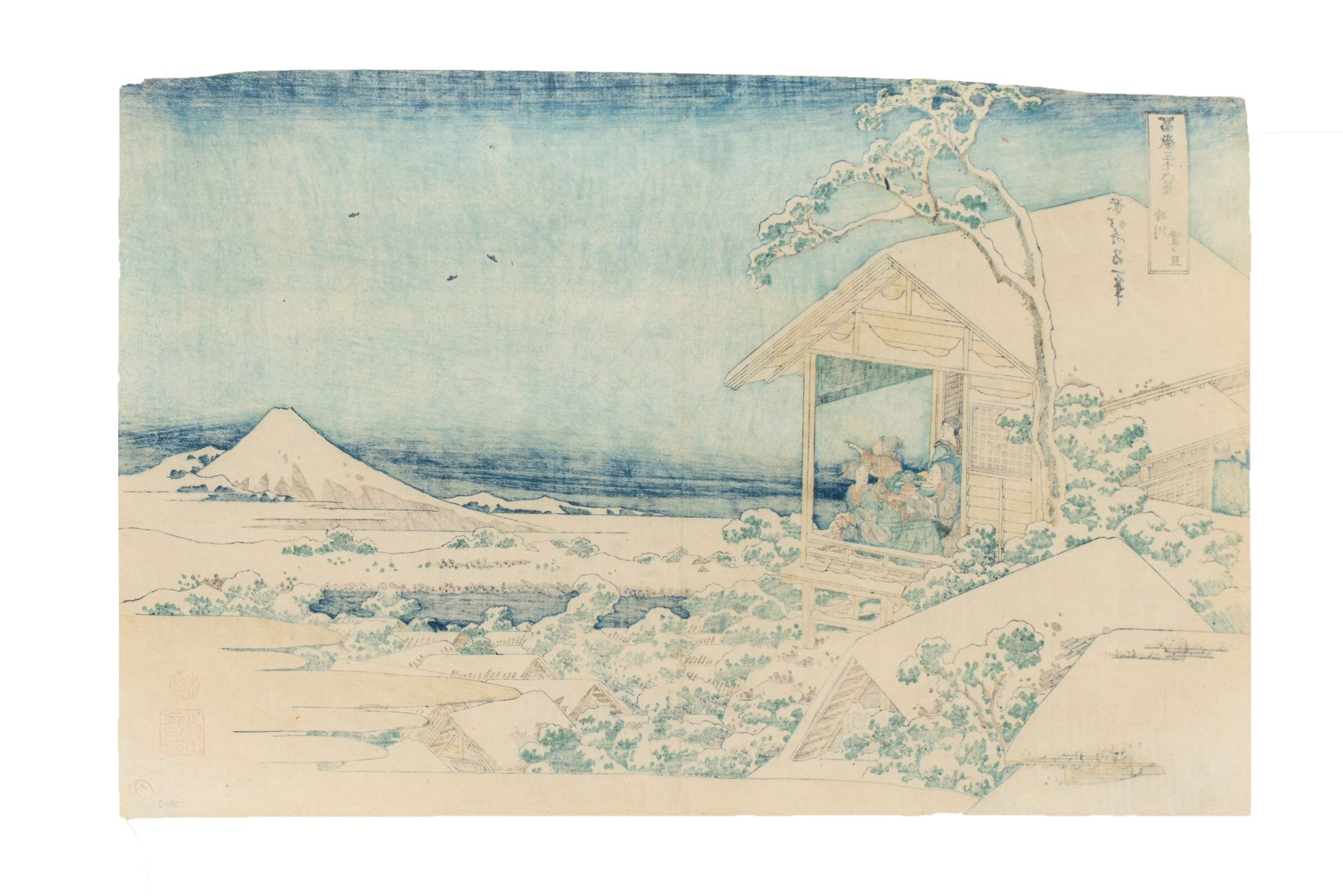 A Japanese woodblock print by Hokusai, from the series "36 views on Mount Fuji", no. 24 morning snow - Bild 2 aus 4
