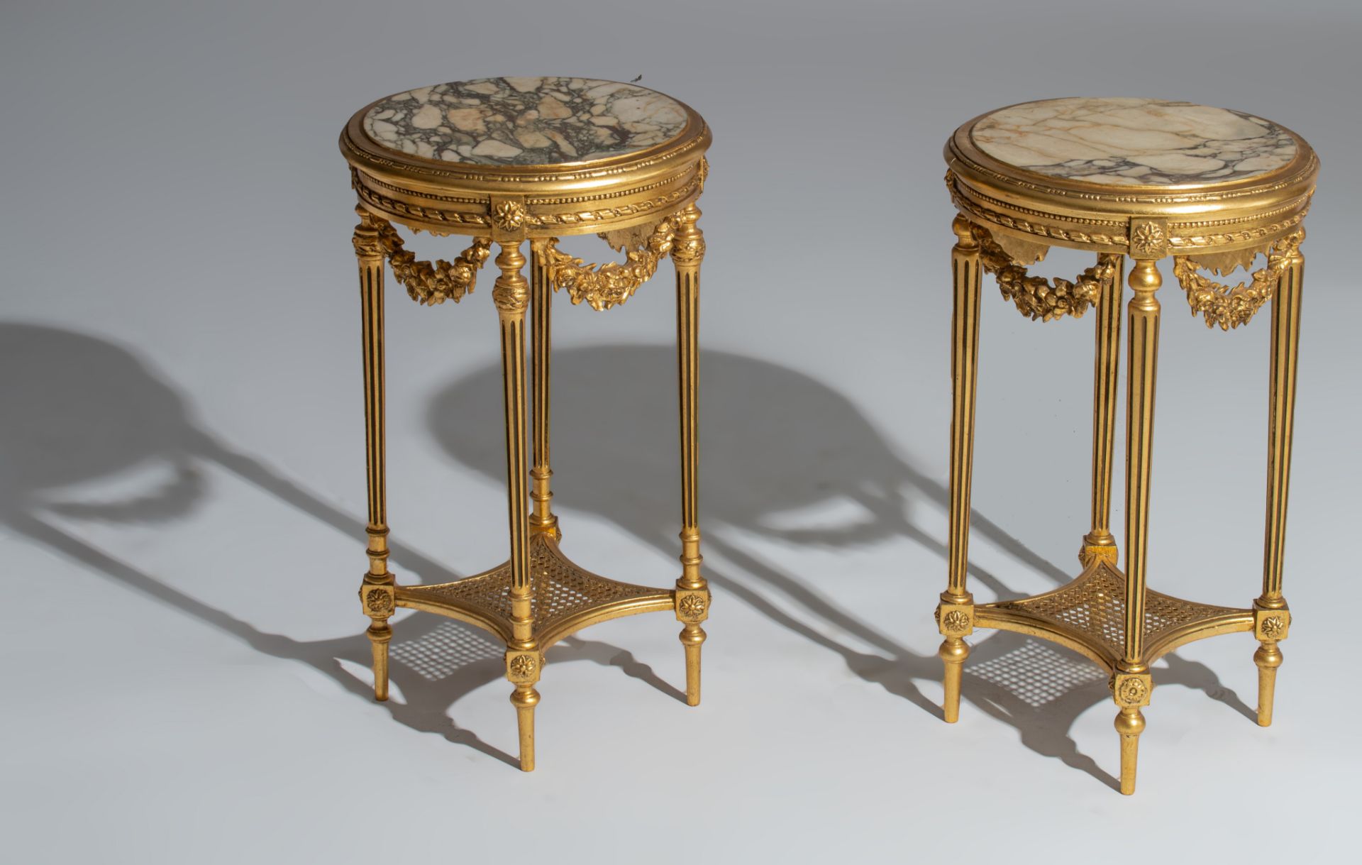 A pair of Neoclassical gilt bronze figural lamps on stands, and a matching pair of sculptures of put - Image 10 of 12