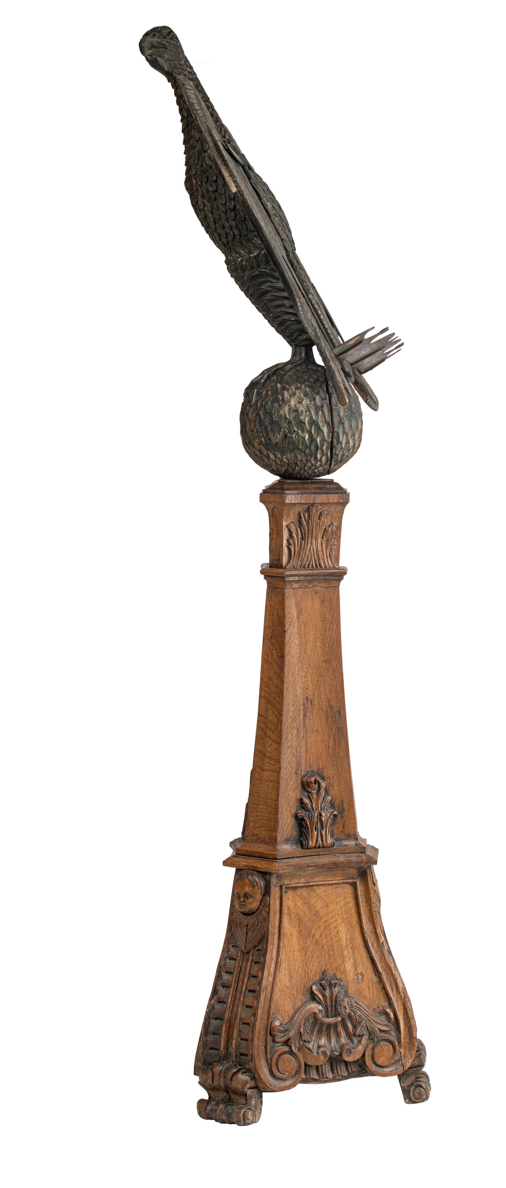 A large and imposing carved oak and pine church eagle lectern, H 230 cm - Bild 3 aus 9