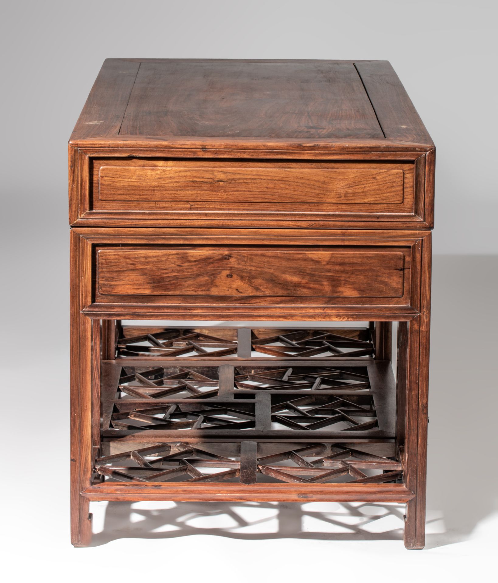 A Chinese hardwood desk, 20thC, H 83 - 144 x 72 cm - Image 7 of 8