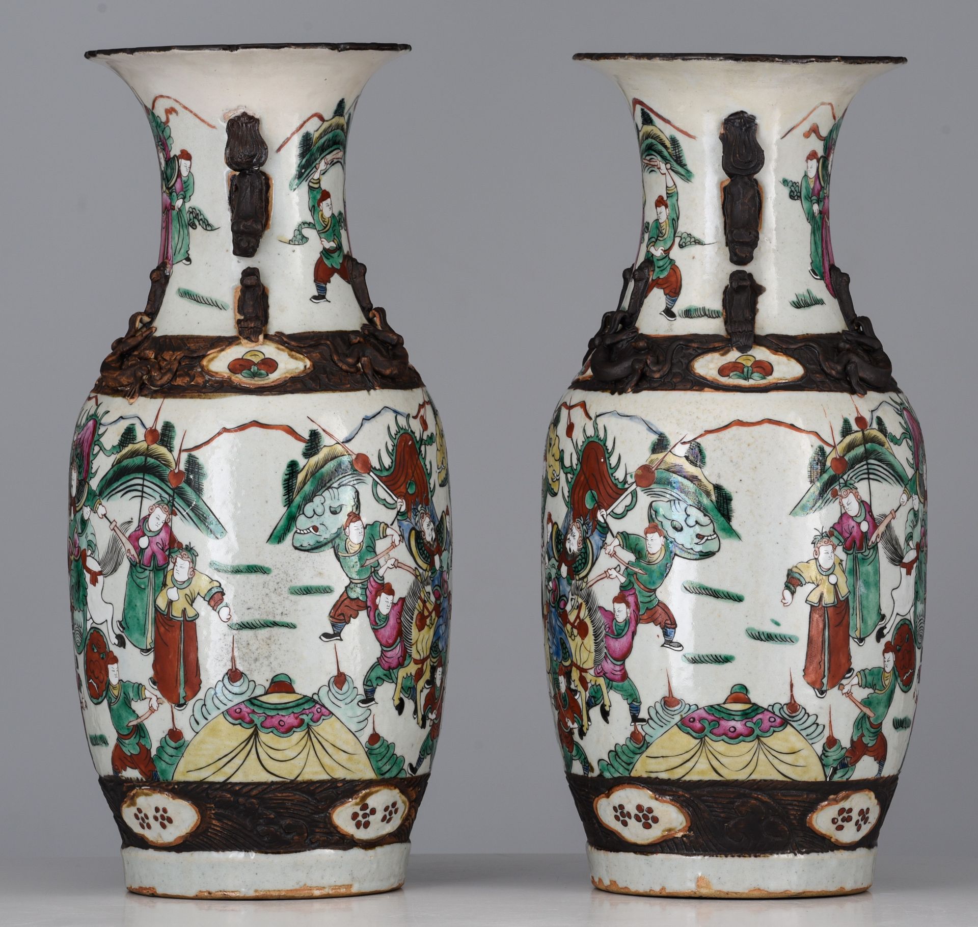 Two Chinese famille rose vases, each with a signed text, Republic period, H 41,5 cm - added a pair o - Image 10 of 14