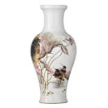 A Chinese famille rose, grisaille and sepia vase, bearing a signed text of Liu Yuchen, H 43 cm