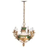 An Empire style Sevres type porcelain chandelier with gilt bronze mounts, H 46 cm