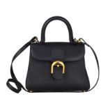 A black leather Delvaux Brillant PM handbag with a gilt buckle, H 19 - W 24 - D 14 cm