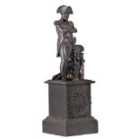 Napoleon inspecting the battlefield, dark patinated bronze, 19thC, H 36 cm