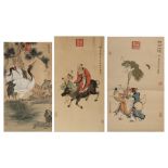 A collection of three Chinese scrolls, watercolour on silk, largest 94 x 51 cm