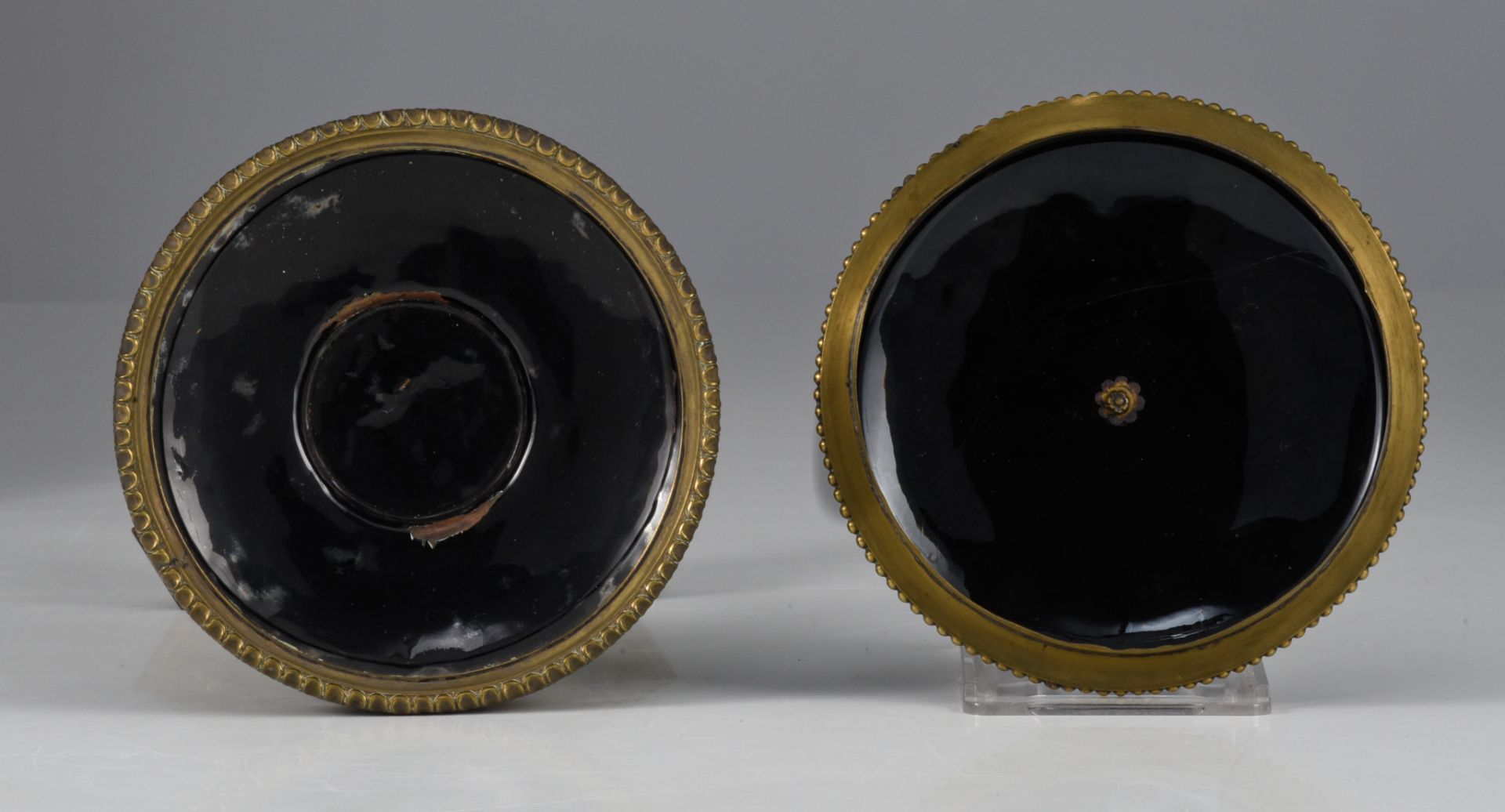 A Limoges enamel box with cover and a tazza with cover, Napoleon III period, H 8 - 23 cm - Image 15 of 16