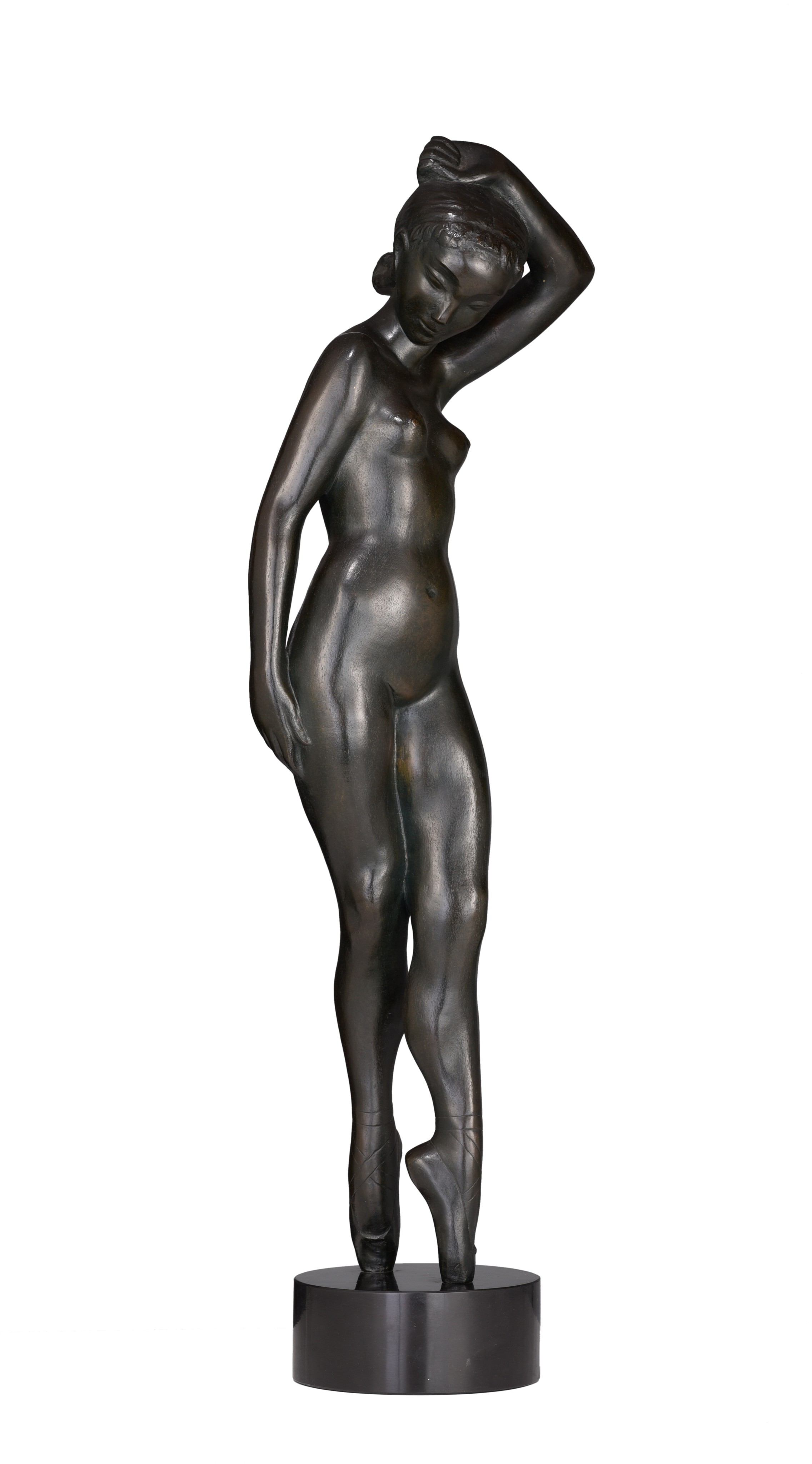 Jos De Decker (1912-2000), ballerina, patinated bronze, on a marble base, H 60,5 cm (+)