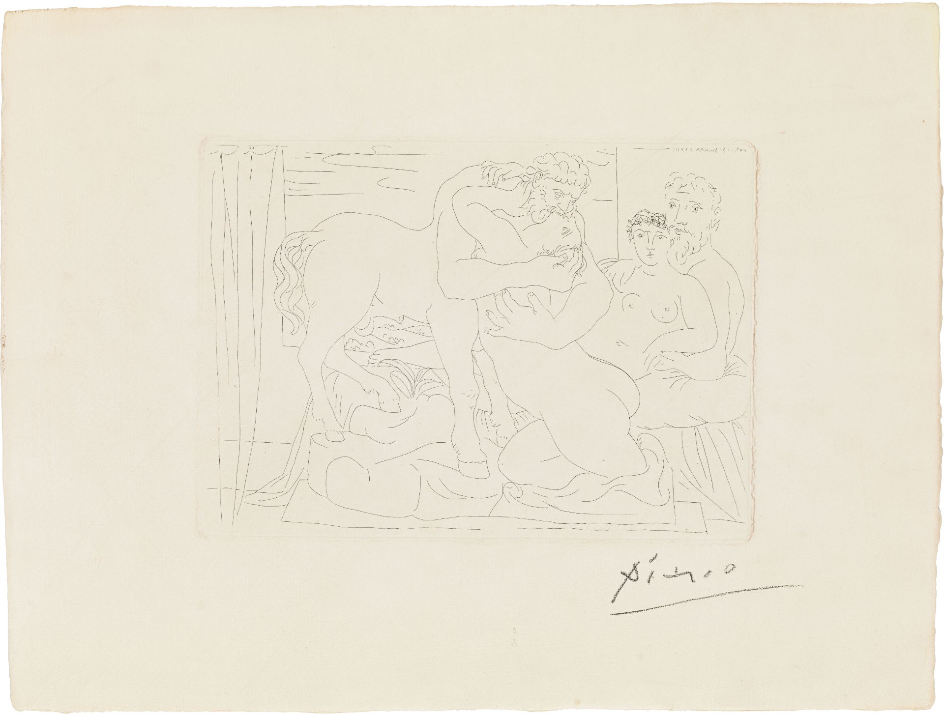 Pablo Picasso: "Le Repos du Sculpteur devant un Centaure et une Femme" aus "La Suite Vollard"