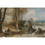 Joos de Momper und Jan Brueghel der Jüngere: Winterliche Baumallee mit heimkehrendem Reiter