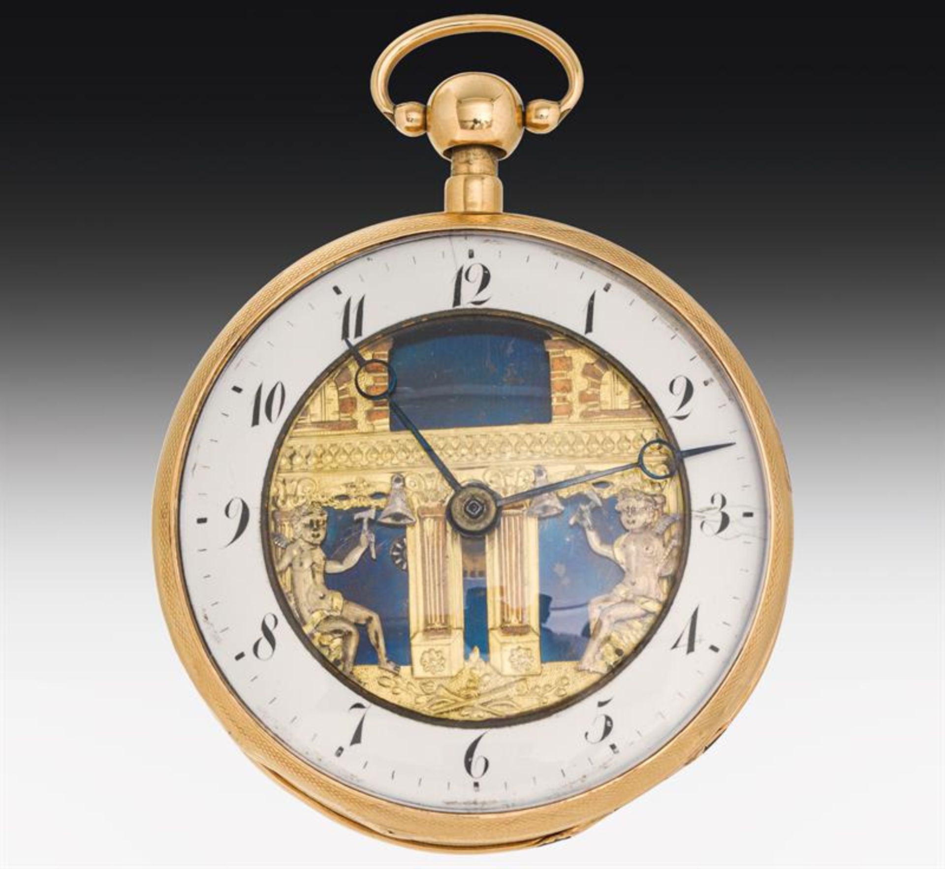 Golden pocket watch with automatic and chiming mechanism