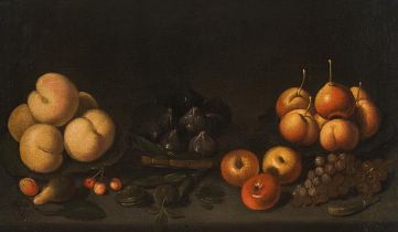 Italian School: Still life with pears, peaches, grapes, figs and cherries