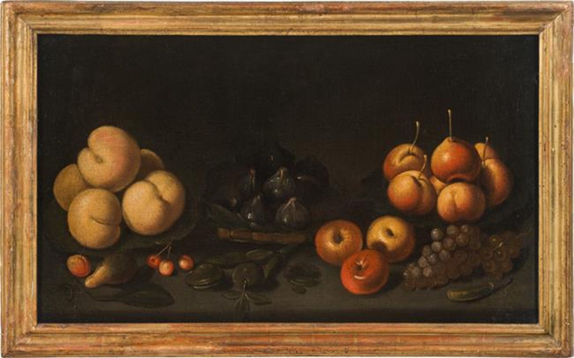 Italian School: Still life with pears, peaches, grapes, figs and cherries - Image 2 of 2