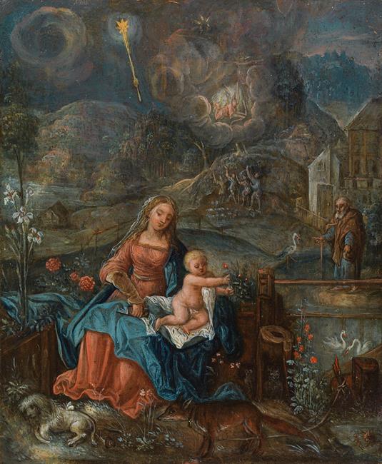 Follower of Albrecht Dürer : The Virgin among a multitute of animals