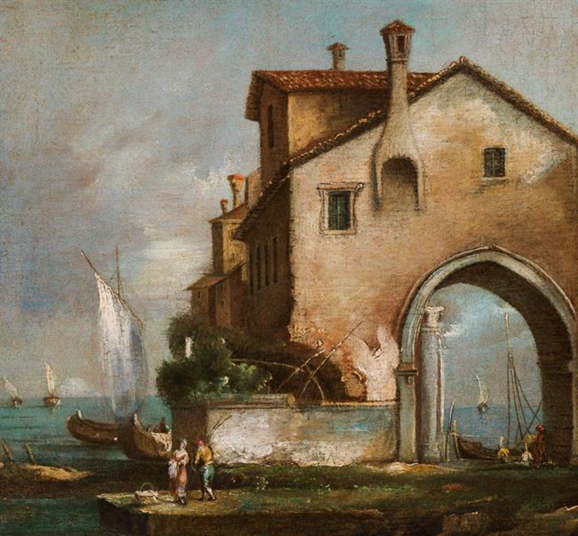 Giacomo Guardi: Capriccio mit Landhaus am Ufer der Lagune