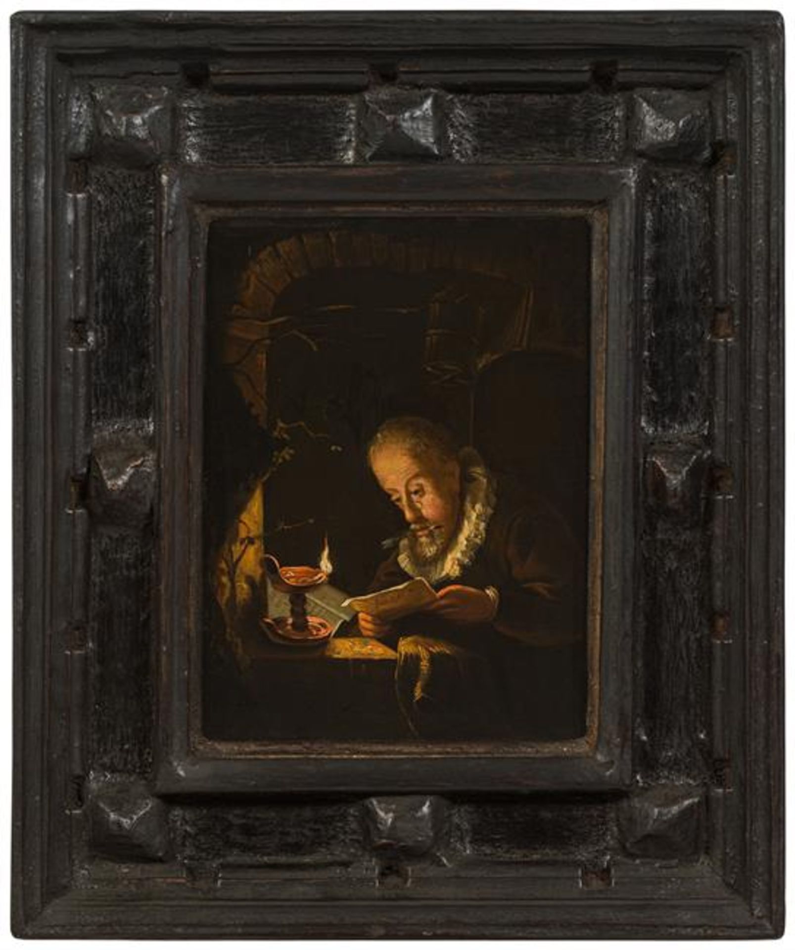 Follower of Gerard Dou : Scholar in his study - Image 2 of 2