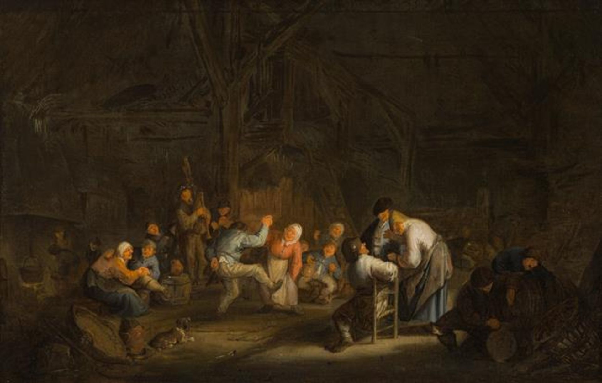 Adriaen J. van Ostade: Peasants dancing in a barn