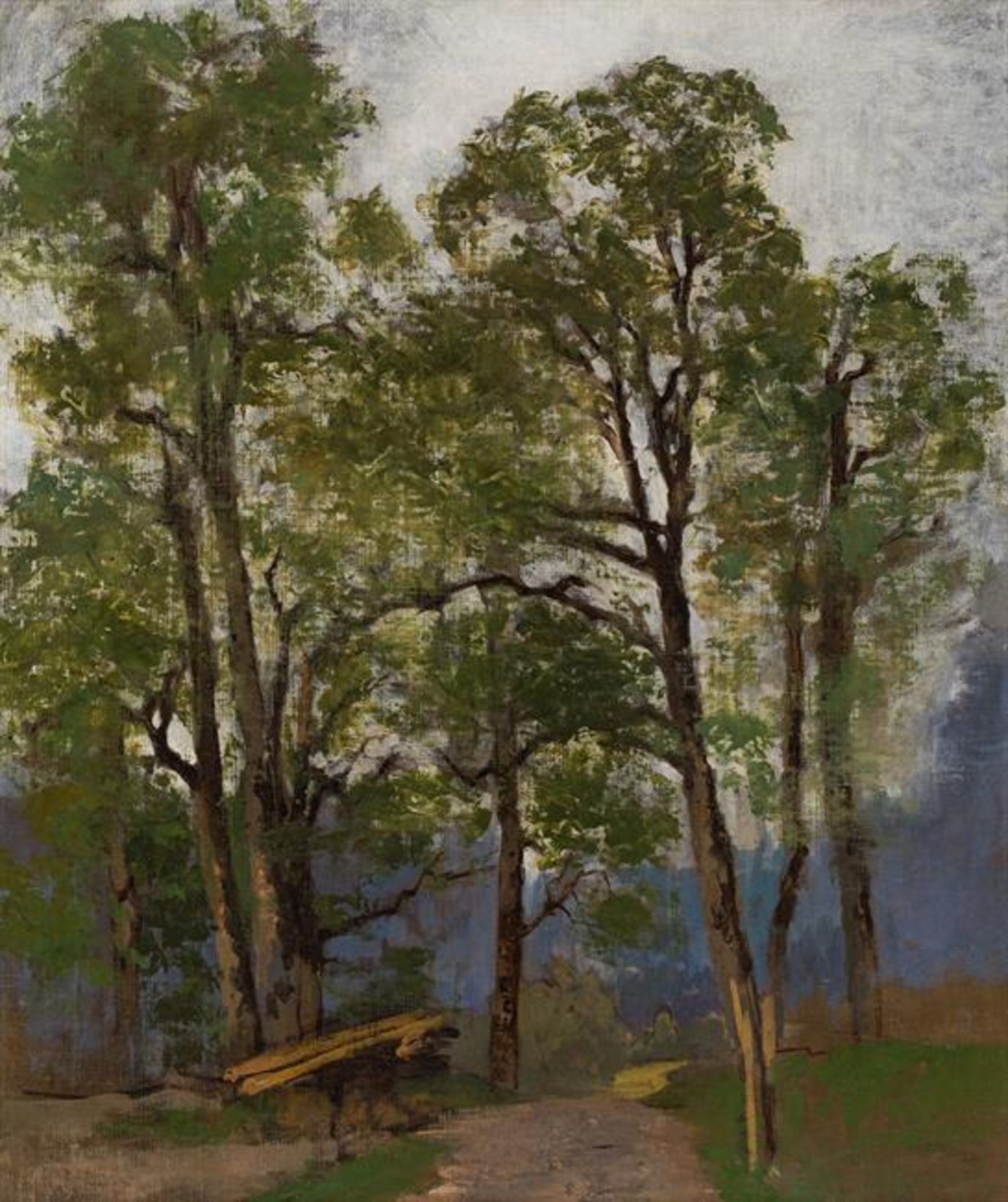 Theodor von Hörmann: "Waldlandschaft mit Bank"