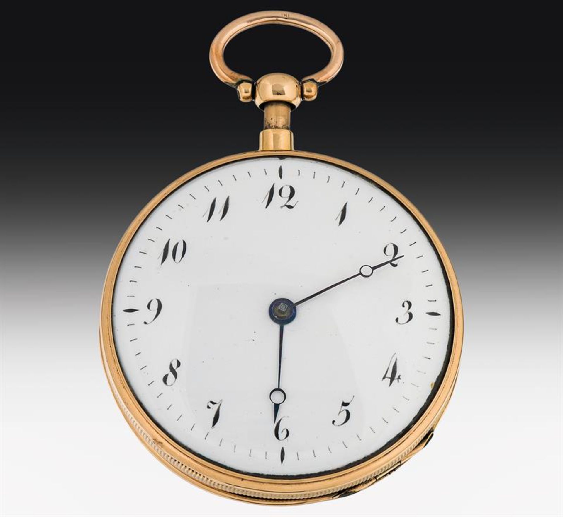 Golden pocket watch with quarter-hour repetition and music movement