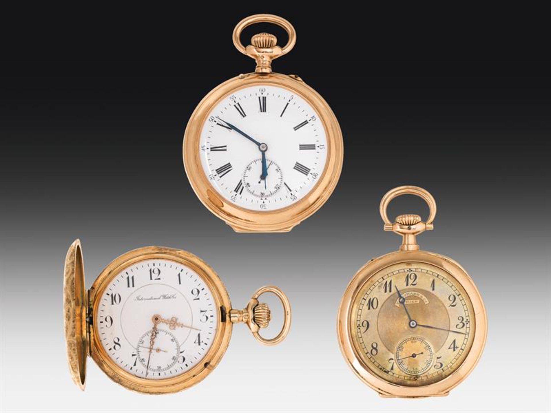 3 Golden pocket watches