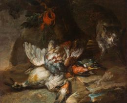 Circle of Jan Fyt : Hunting still life with birds and cats