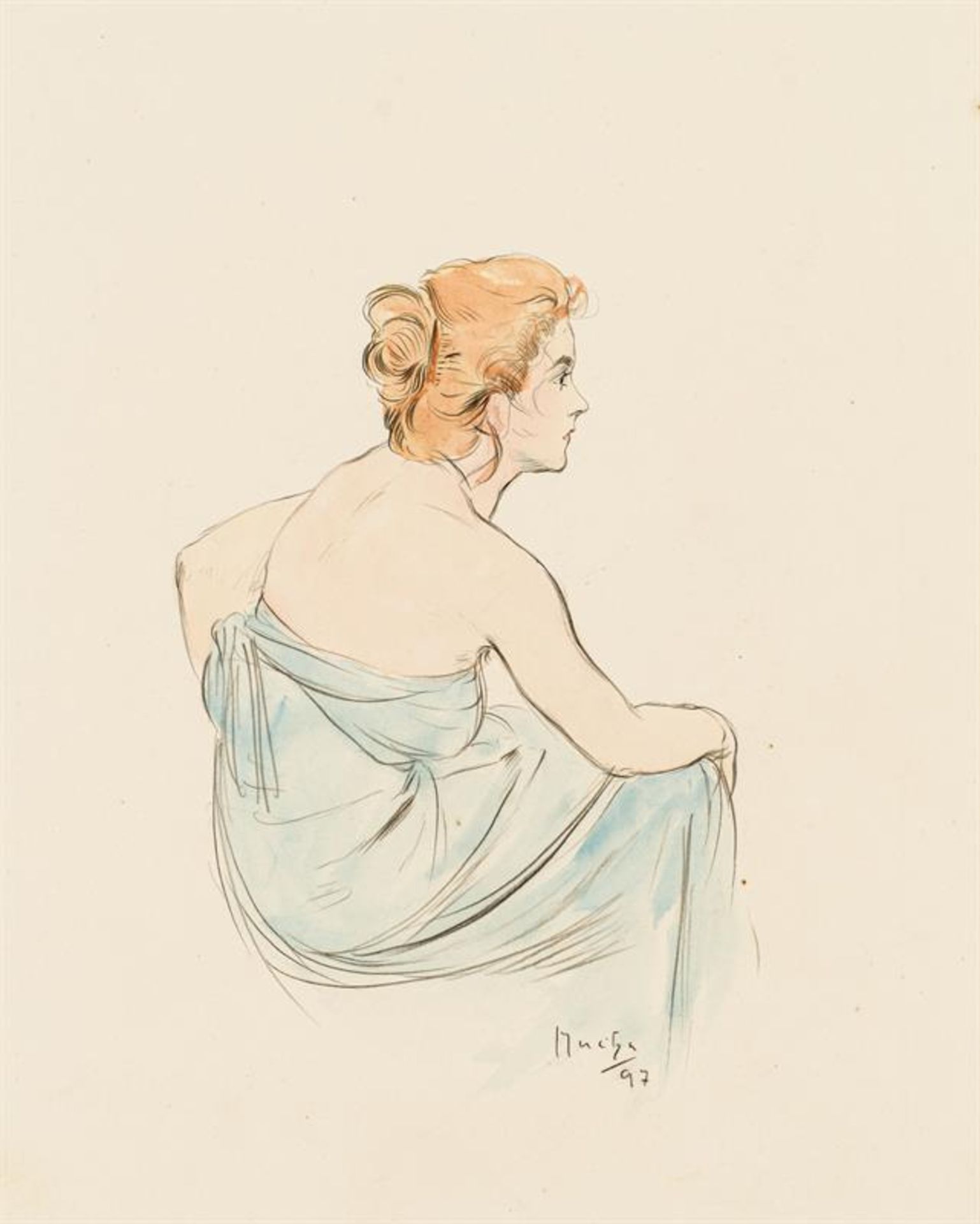 Alfons Mucha: Sitting young woman