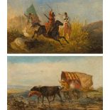 Theodor (Fedor) Baikoff: Konvolut (2 Stück): Planwagen mit Ochsengespann; Kaukasisches Reitergefecht