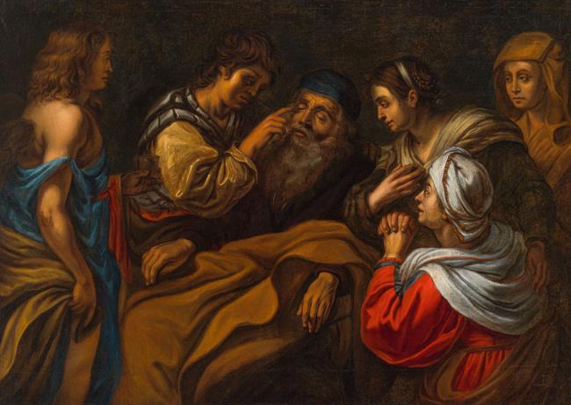 Follower of Caravaggio : Tobias healing his father's blindness