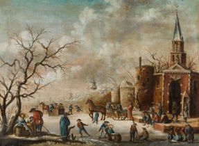 Jan Abrahamsz Beerstraaten: Lively winter landscape with fortification