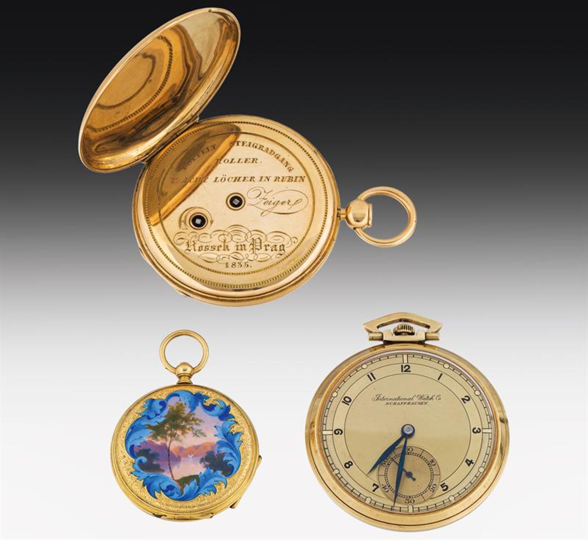 3 Golden pocket watches