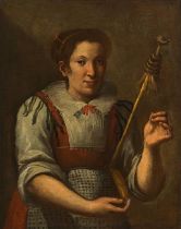 Circle of Antonio Cifrondi : Woman with spindle