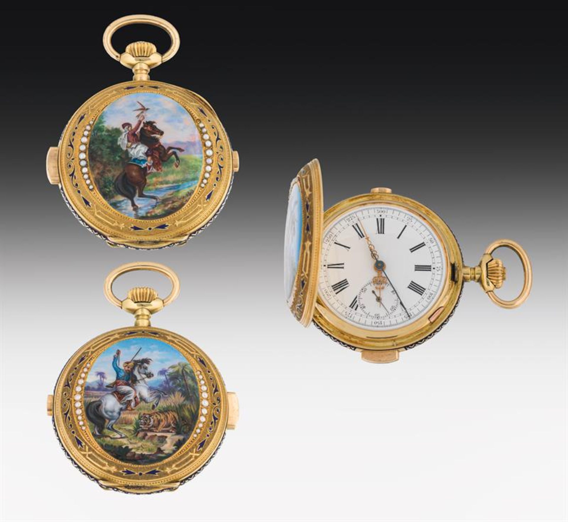 Golden pocket watch with minute repetition and chronograph