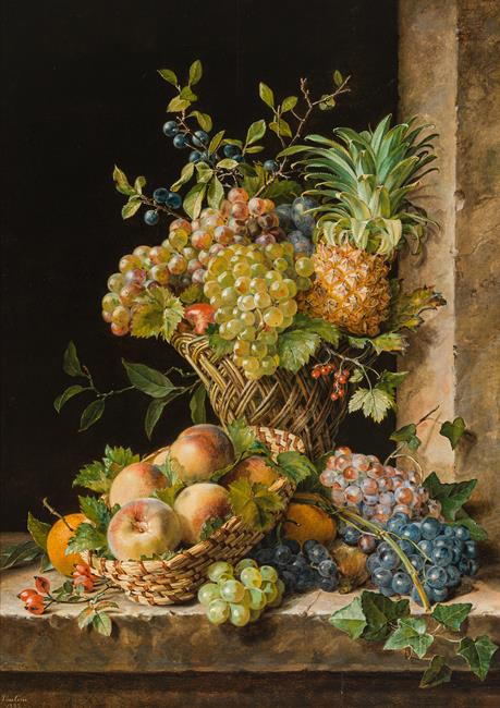 Pauline von Koudelka-Schmerling: Fruit still life with grapes, pineapple and peaches