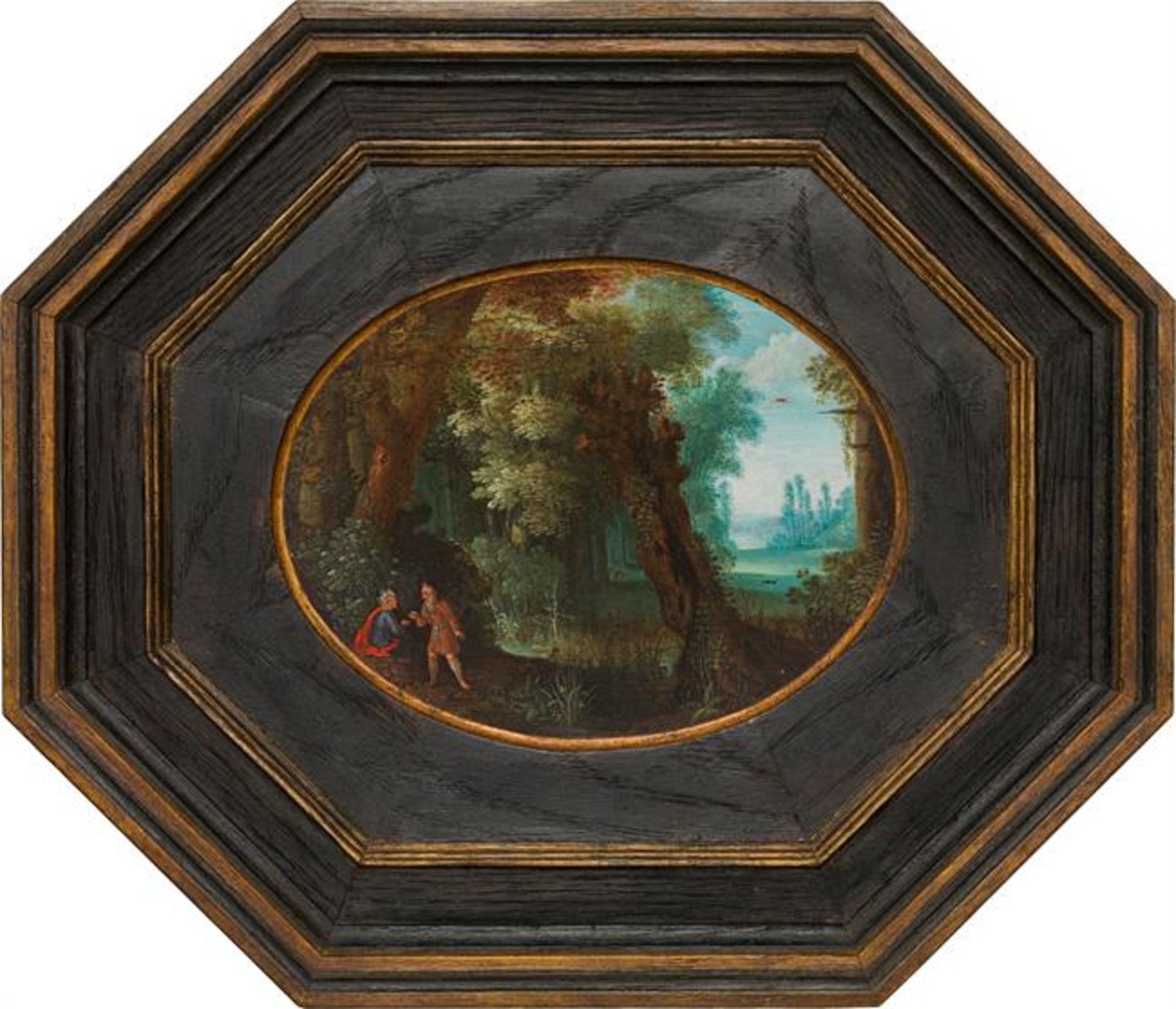 Adriaen van Stalbemt: Woodland scenery with the Temptation of Christ - Image 2 of 2