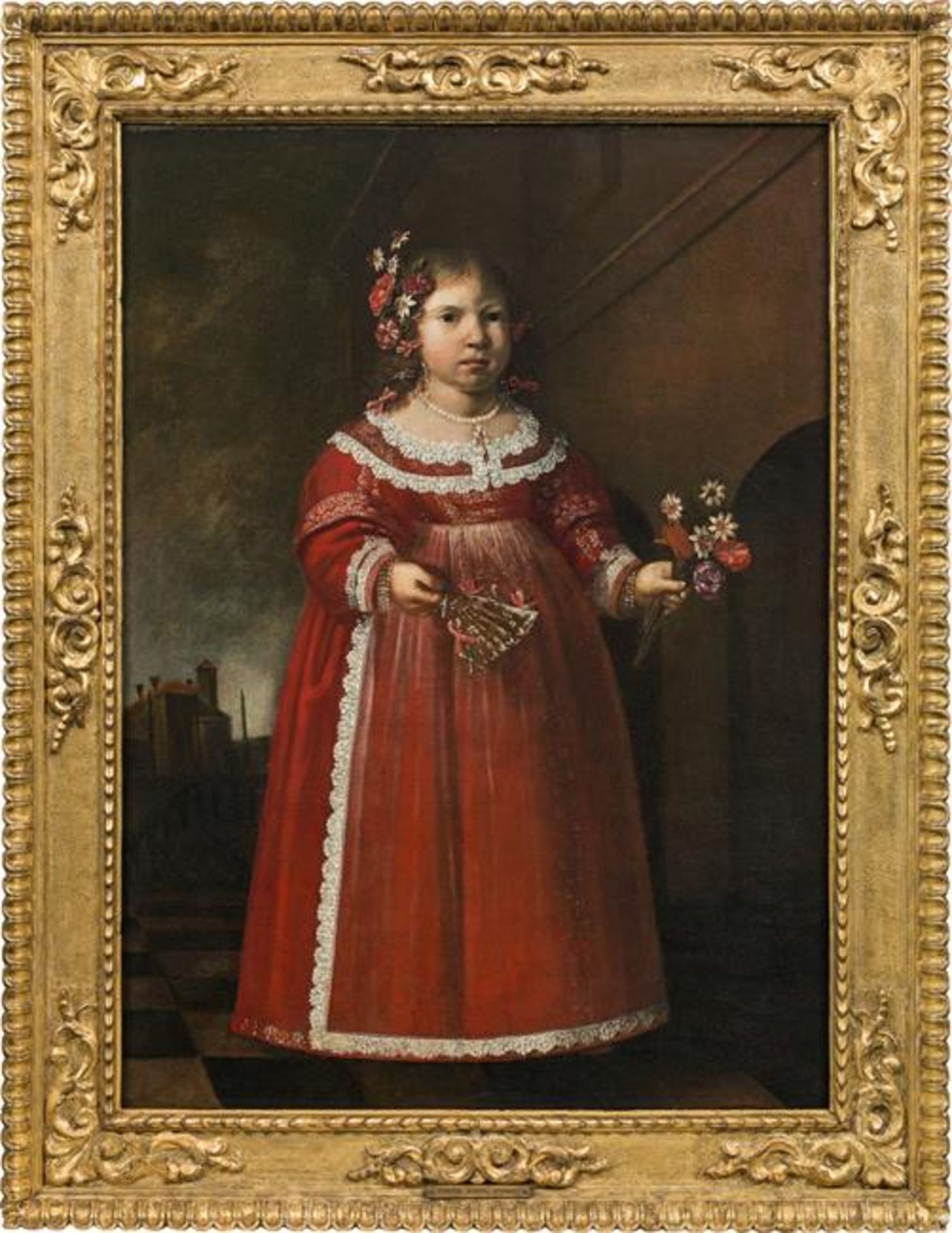 Pier F. Cittadini: Portrait of a little girl with fan and flower bouquet - Image 2 of 2