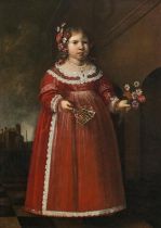 Pier F. Cittadini: Portrait of a little girl with fan and flower bouquet