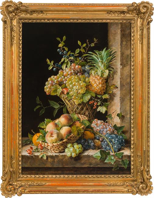 Pauline von Koudelka-Schmerling: Fruit still life with grapes, pineapple and peaches - Image 2 of 2